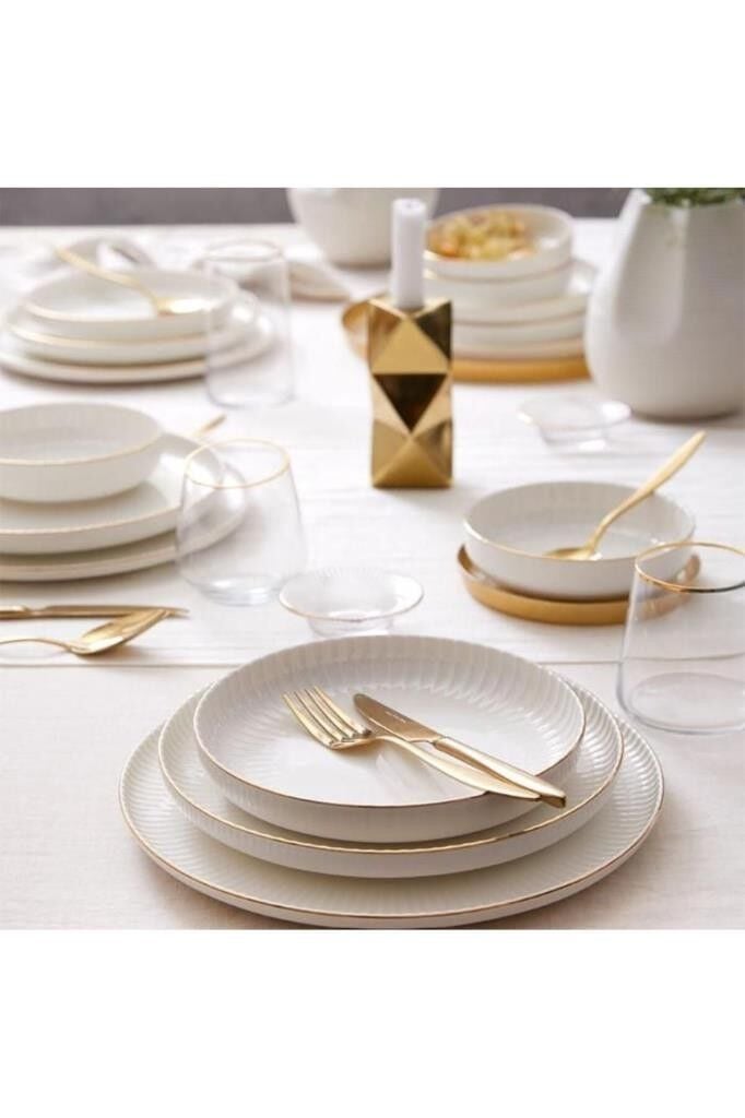 KÜTAHYA PORSELEN  6 KİŞİLİK YEMEK TAKIMI BONE CREST 24 PRÇ.  ALTIN