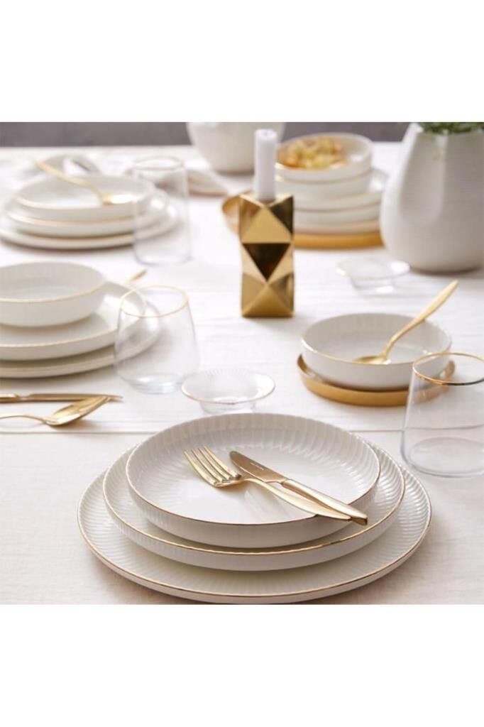 Kütahya Porselen 6 Kişilik Yemek Takımı 24 Parça Bone Crest  Altın