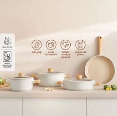 Emsan Swiss Crystal Bej Renk 7 Parça Tencere Seti BEJ