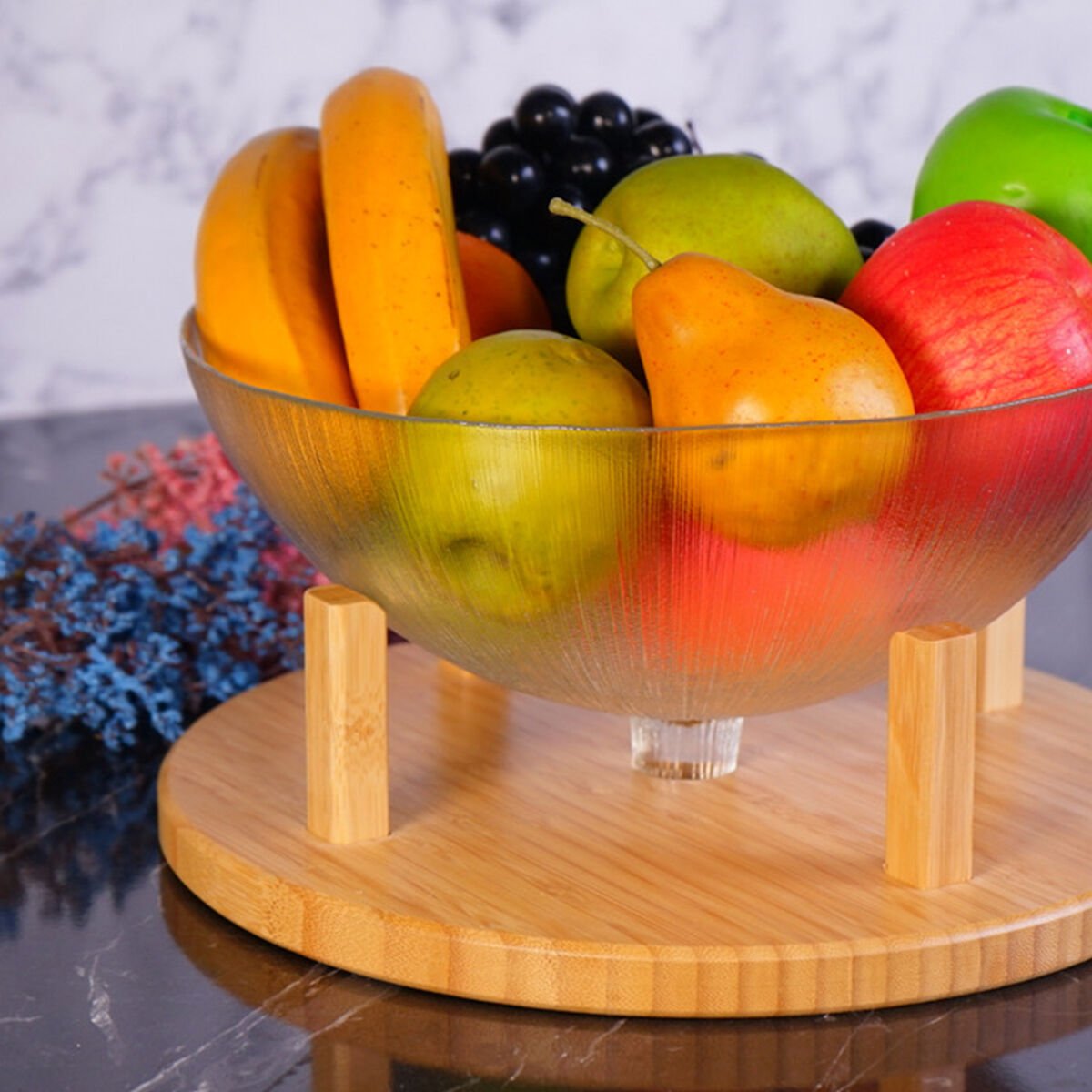 Bambu Kuga 30 Cm  Cam Kapaklı Ayaklı Kek Fanusu