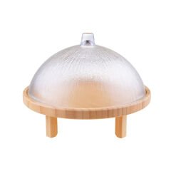Bambu Kuga 30 Cm  Cam Kapaklı Ayaklı Kek Fanusu