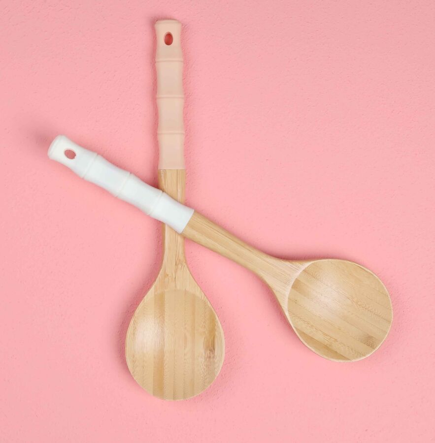 Arow Pink&More Bambu Slikon Saplı Servis Kaşık Geniş Pembe